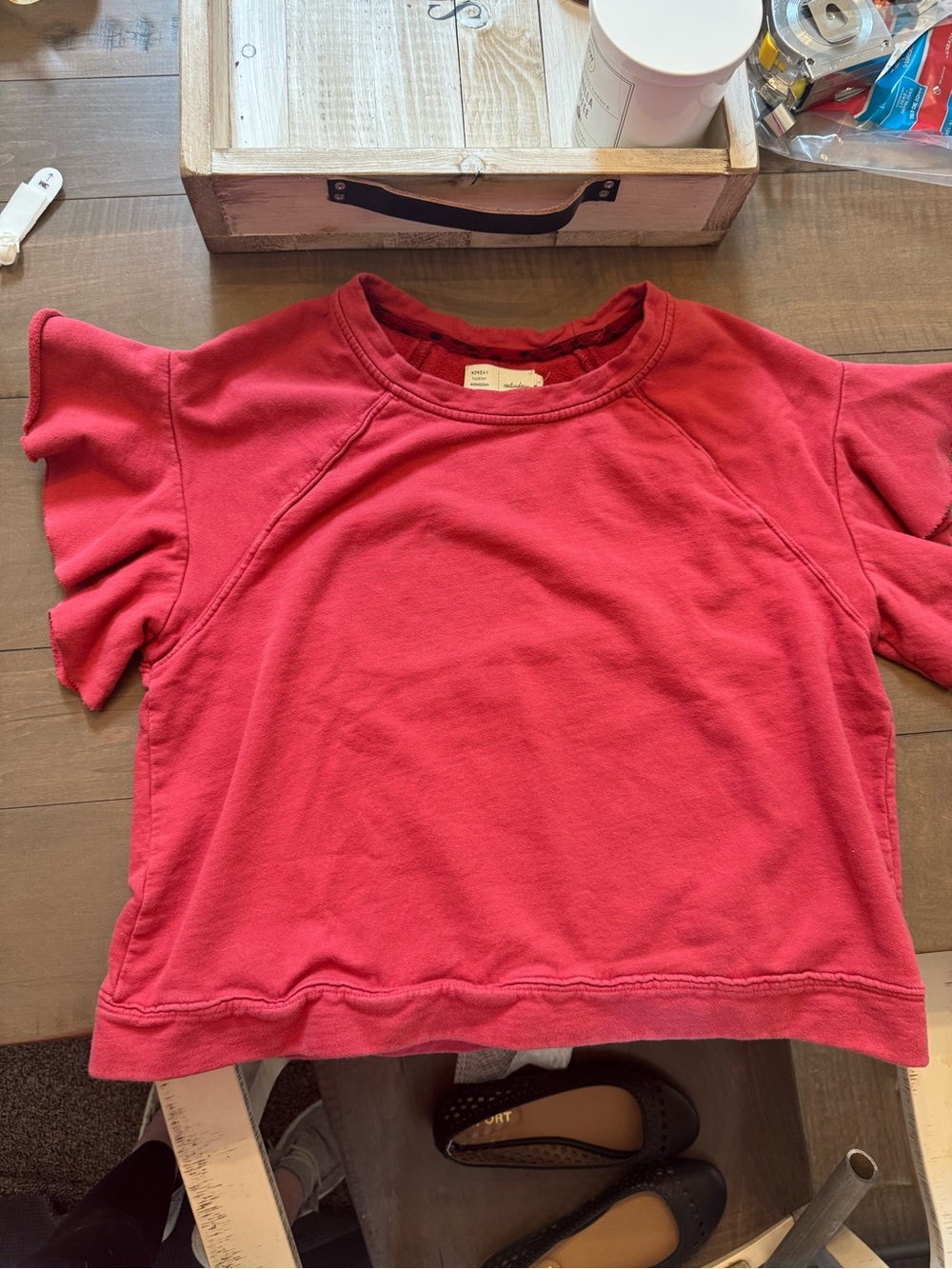 Anthropologie Size Small Saturday/Sunday Ellie Sweatshirt Flutter Sleeves Red